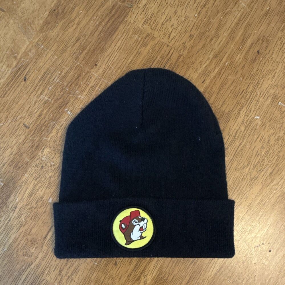 Buc-ees Black Knit Beanie Hat Logo Patch One Size Fall Winter Casual